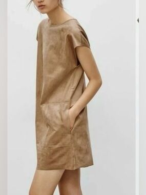 Aritzia Wilfred Free Suede-Look Mini Dress in Black, size S.